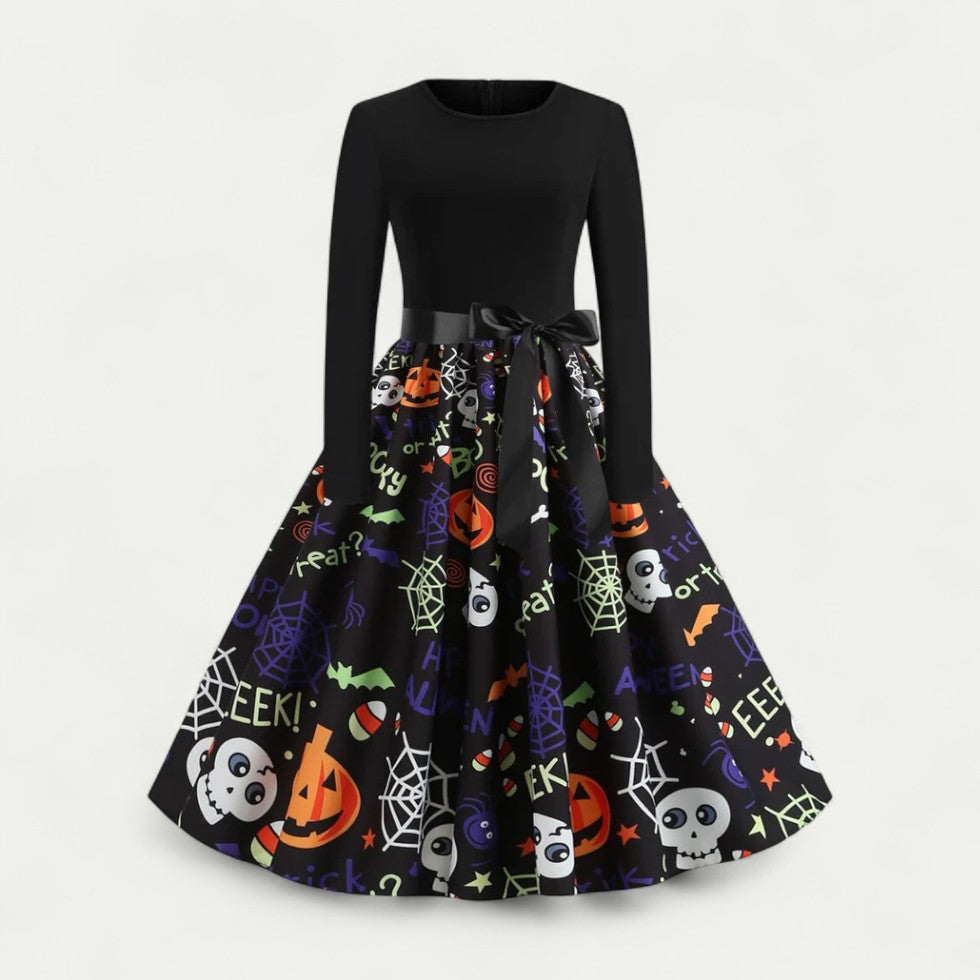 Halloween Print Long Sleeve Midi Costume Dress