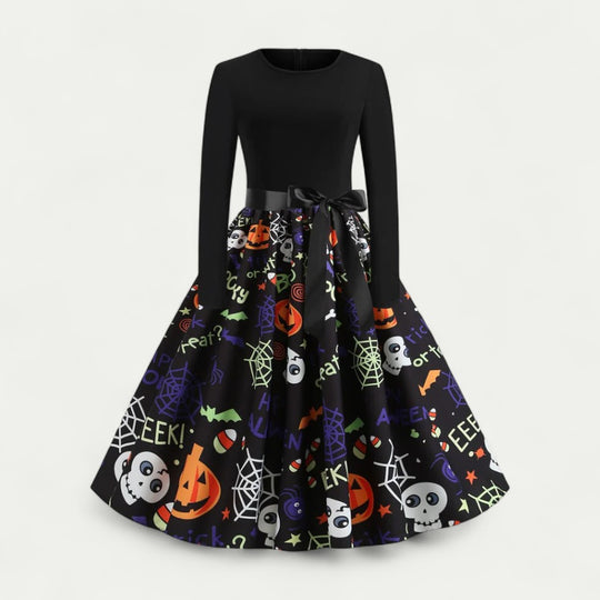 Halloween Print Long Sleeve Midi Costume Dress