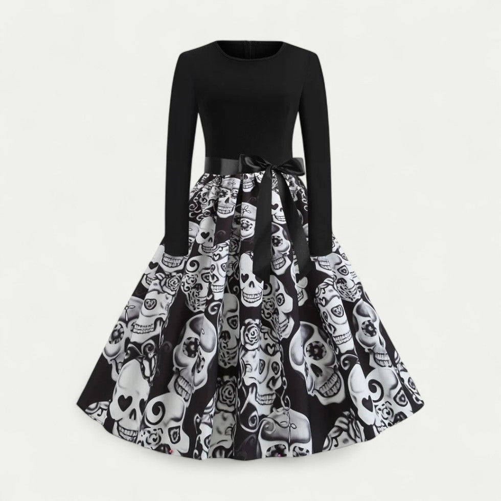 Halloween Print Long Sleeve Midi Costume Dress
