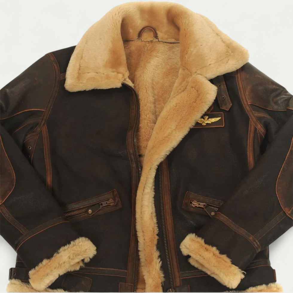 Shearling Aviator Leather Jacket for Men