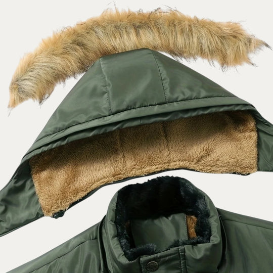 Winter Parka Jacket with Faux Fur Hood for Men