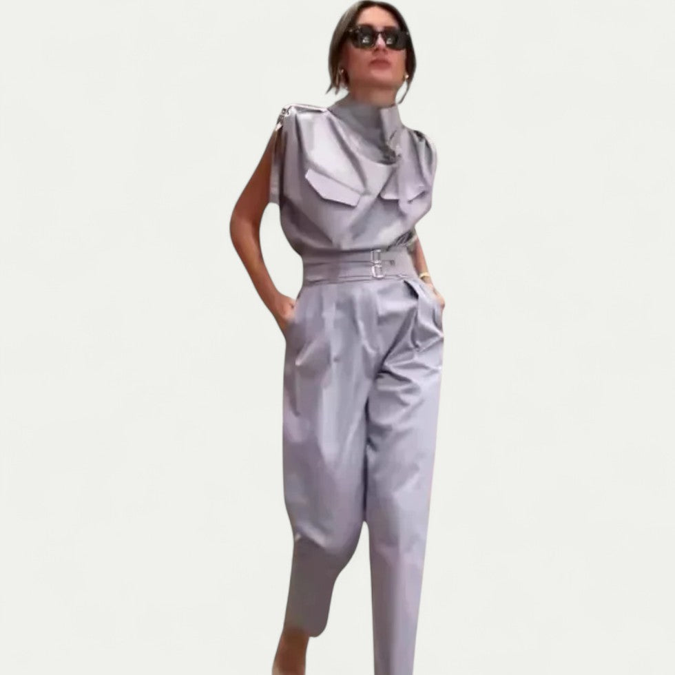 Women’s Elegant Sleeveless Belted Jumpsuit
