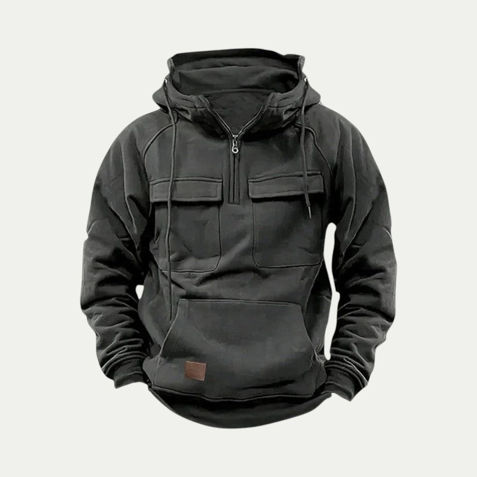 Utility Pocket Cotton Blend Pullover Hoodie for Men