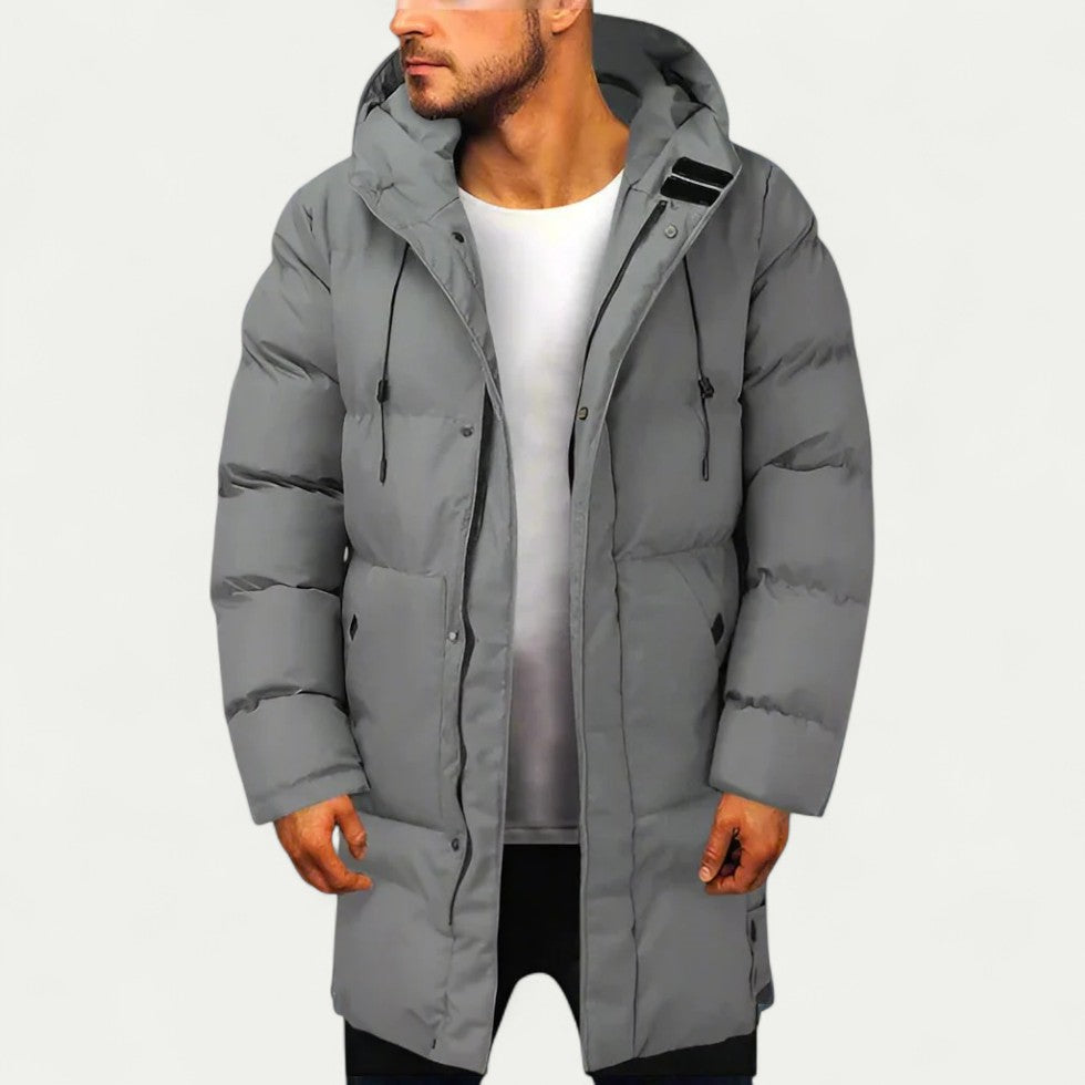 Men Long Winter Puffer Coat with Hood Warm Thick Jacket