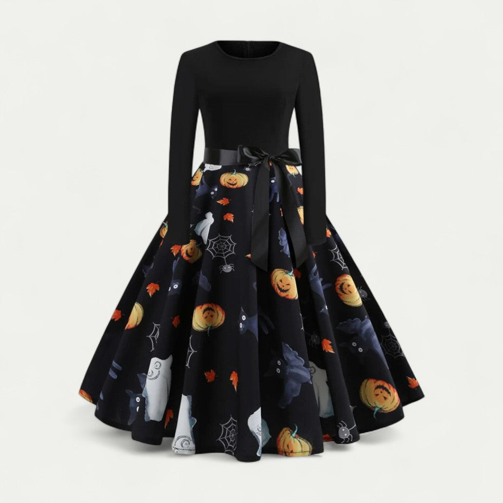 Halloween Print Long Sleeve Midi Costume Dress