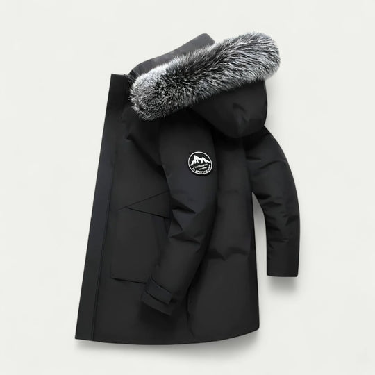 Long Hooded Winter Parka with Faux Fur Trim for Men