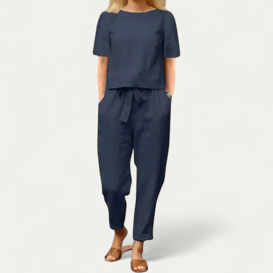 Women Cotton Blend Linen Two Piece Set
