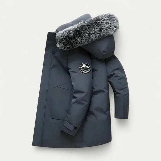 Long Hooded Winter Parka with Faux Fur Trim for Men