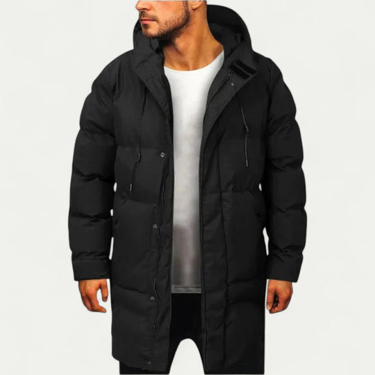 Men Long Winter Puffer Coat with Hood Warm Thick Jacket