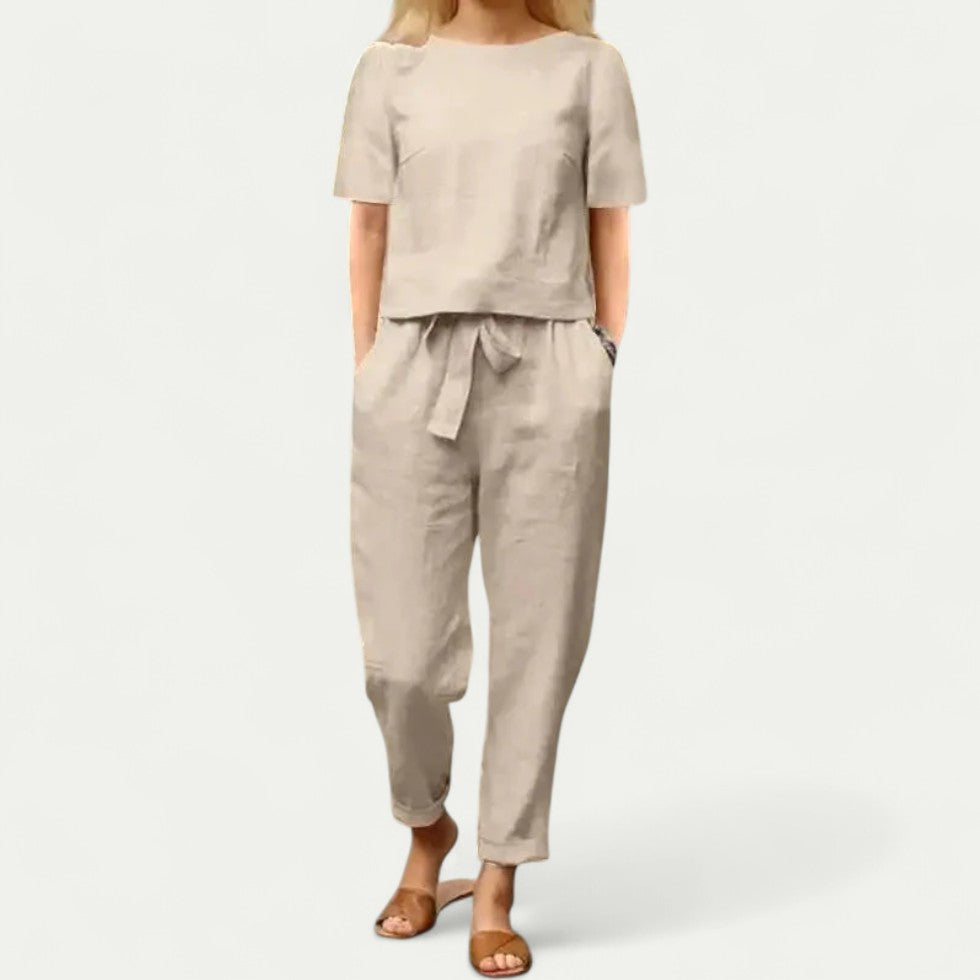 Women Cotton Blend Linen Two Piece Set