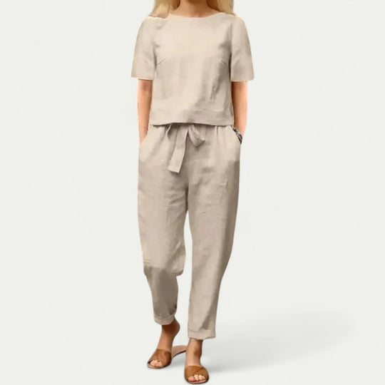 Women Cotton Blend Linen Two Piece Set