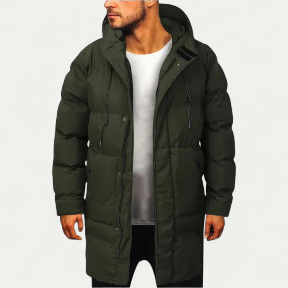 Men Long Winter Puffer Coat with Hood Warm Thick Jacket