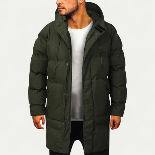 Men Long Winter Puffer Coat with Hood Warm Thick Jacket