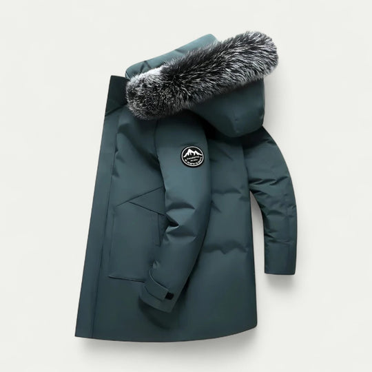 Long Hooded Winter Parka with Faux Fur Trim for Men