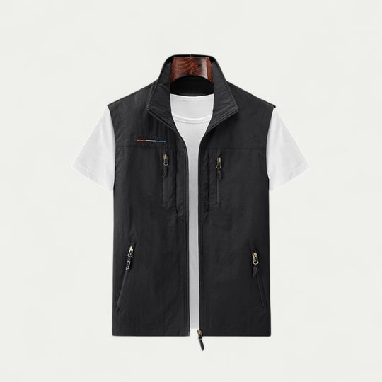 Men Casual Sleeveless Vest with Front Zip Closure
