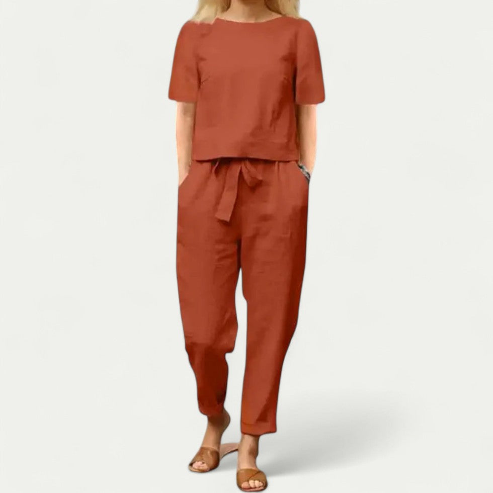 Women Cotton Blend Linen Two Piece Set