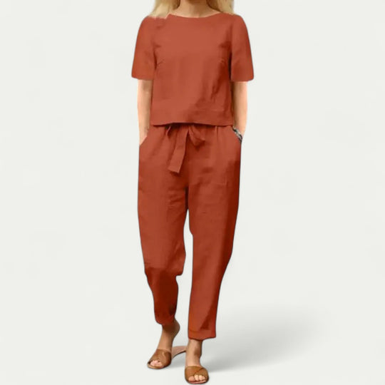 Women Cotton Blend Linen Two Piece Set