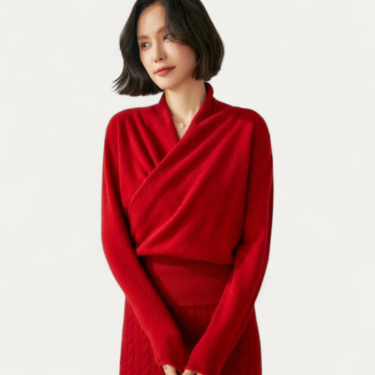 Cashmere Wrap Front Knit V Neck Sweater for Women