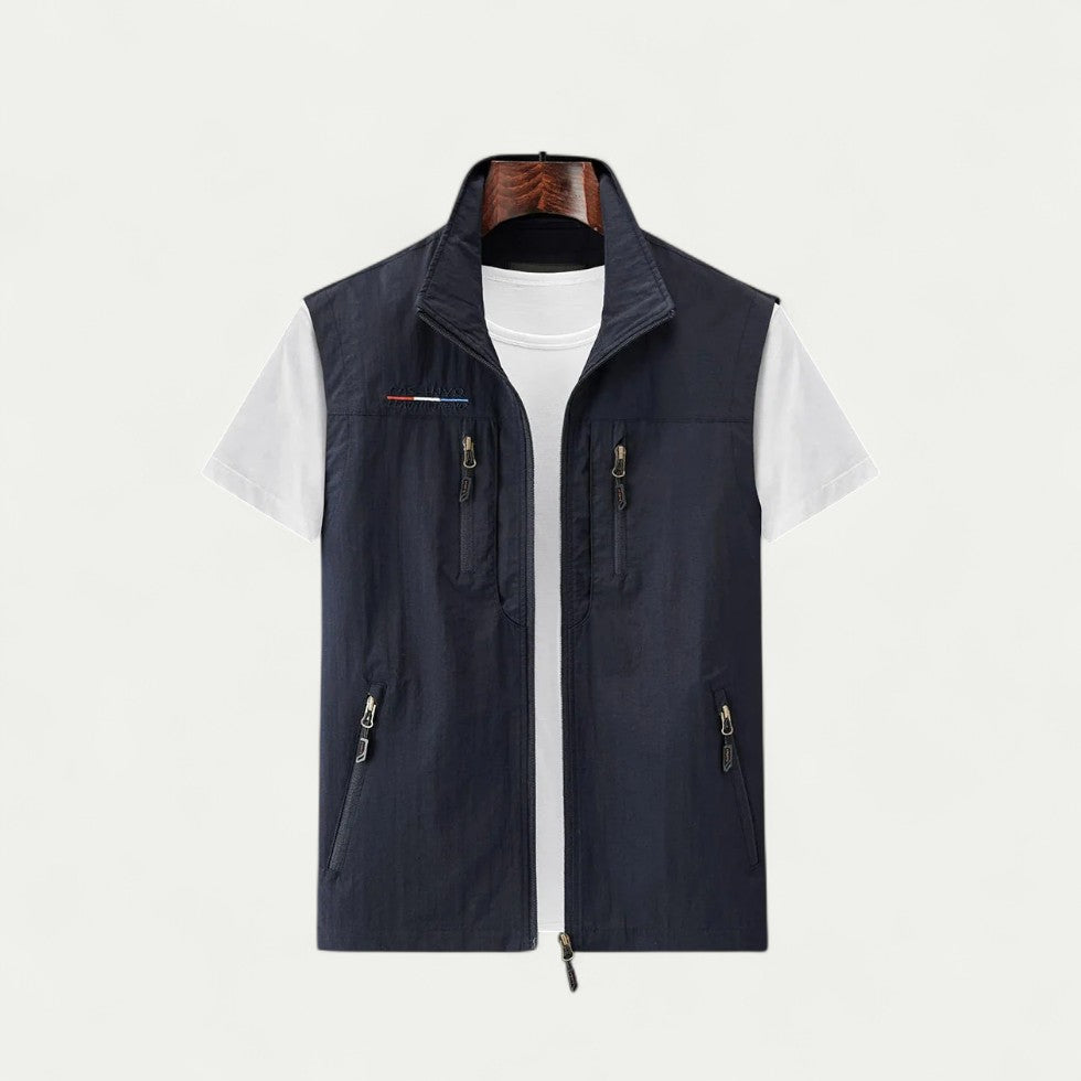 Men Casual Sleeveless Vest with Front Zip Closure