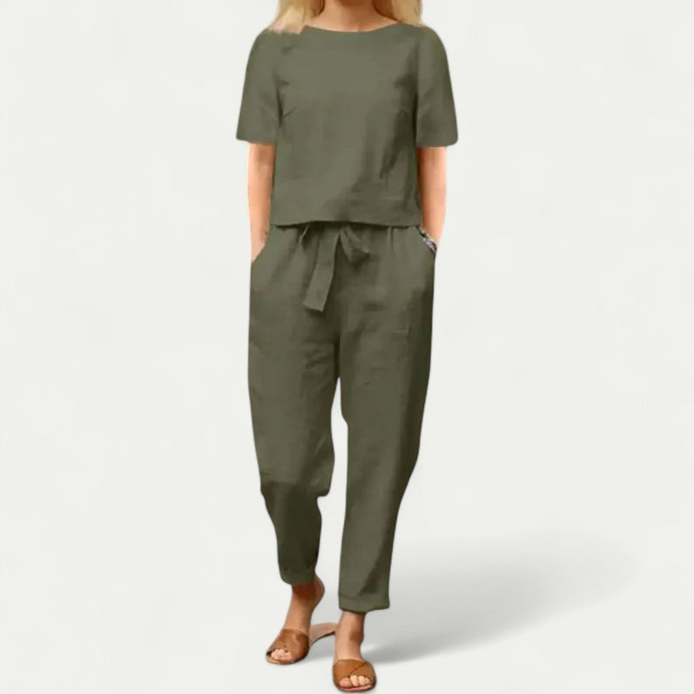 Women Cotton Blend Linen Two Piece Set