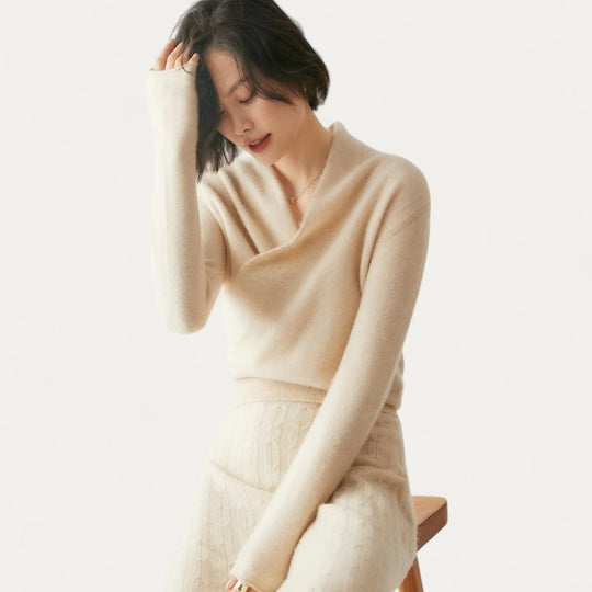 Cashmere Wrap Front Knit V Neck Sweater for Women