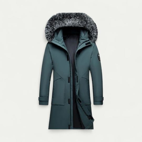 Men Long Winter Parka Coat with Faux Fur Hood
