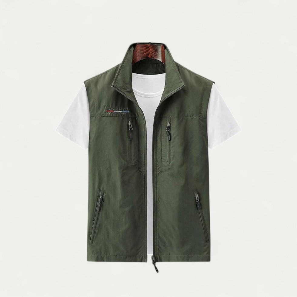 Men Casual Sleeveless Vest with Front Zip Closure