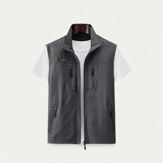 Men Casual Sleeveless Vest with Front Zip Closure