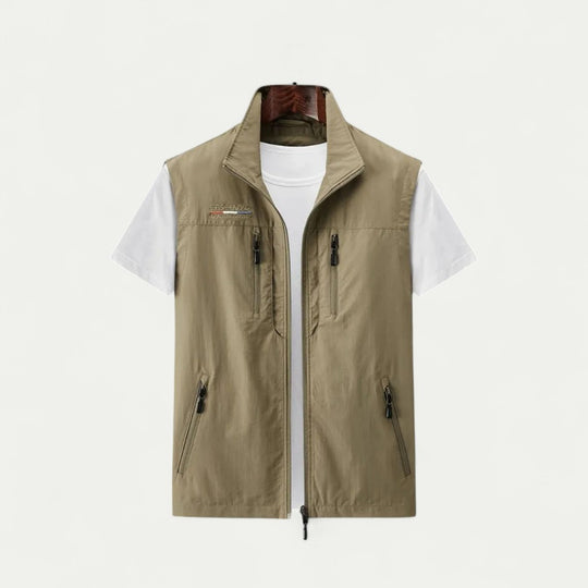 Men Casual Sleeveless Vest with Front Zip Closure