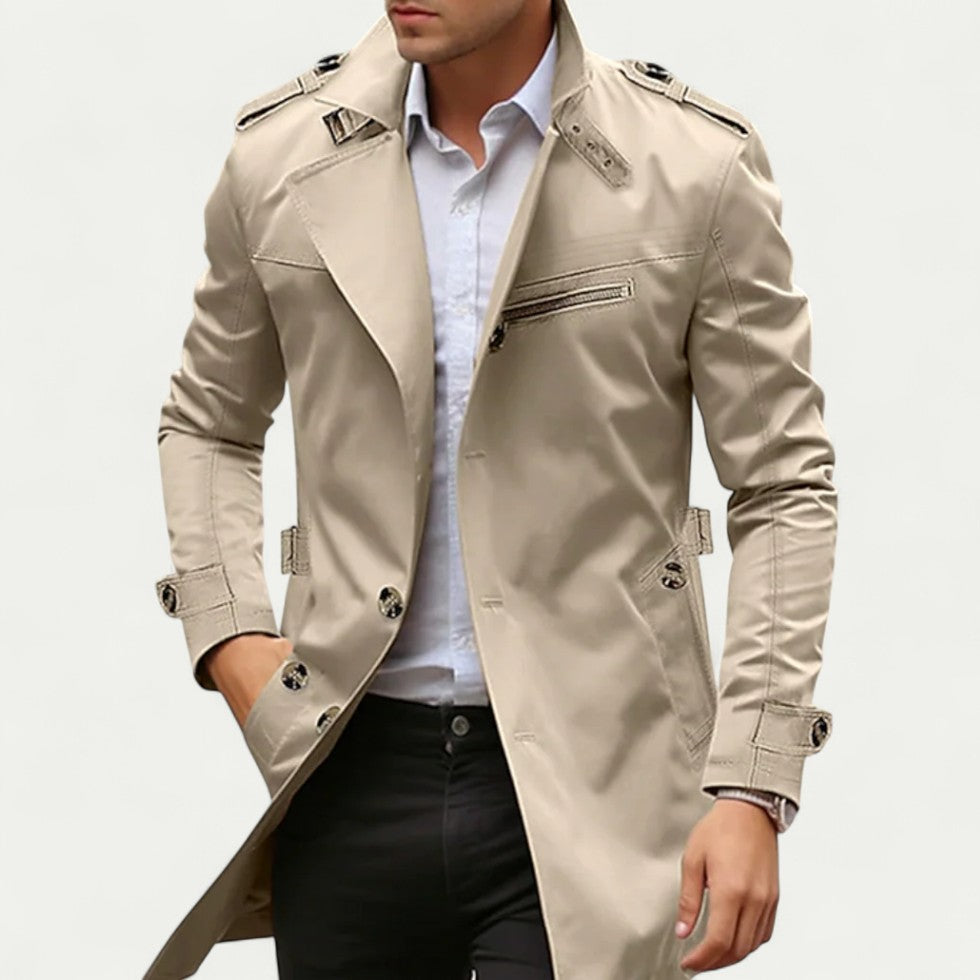 Men Stylish Waterproof Trench Coat Elegant Long Overcoat Jacket