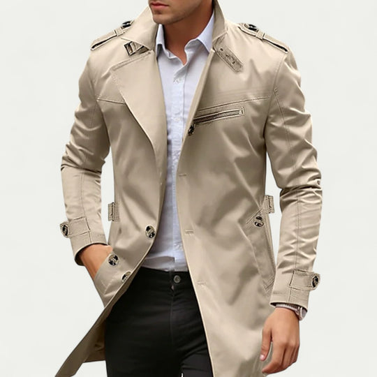 Men Stylish Waterproof Trench Coat Elegant Long Overcoat Jacket