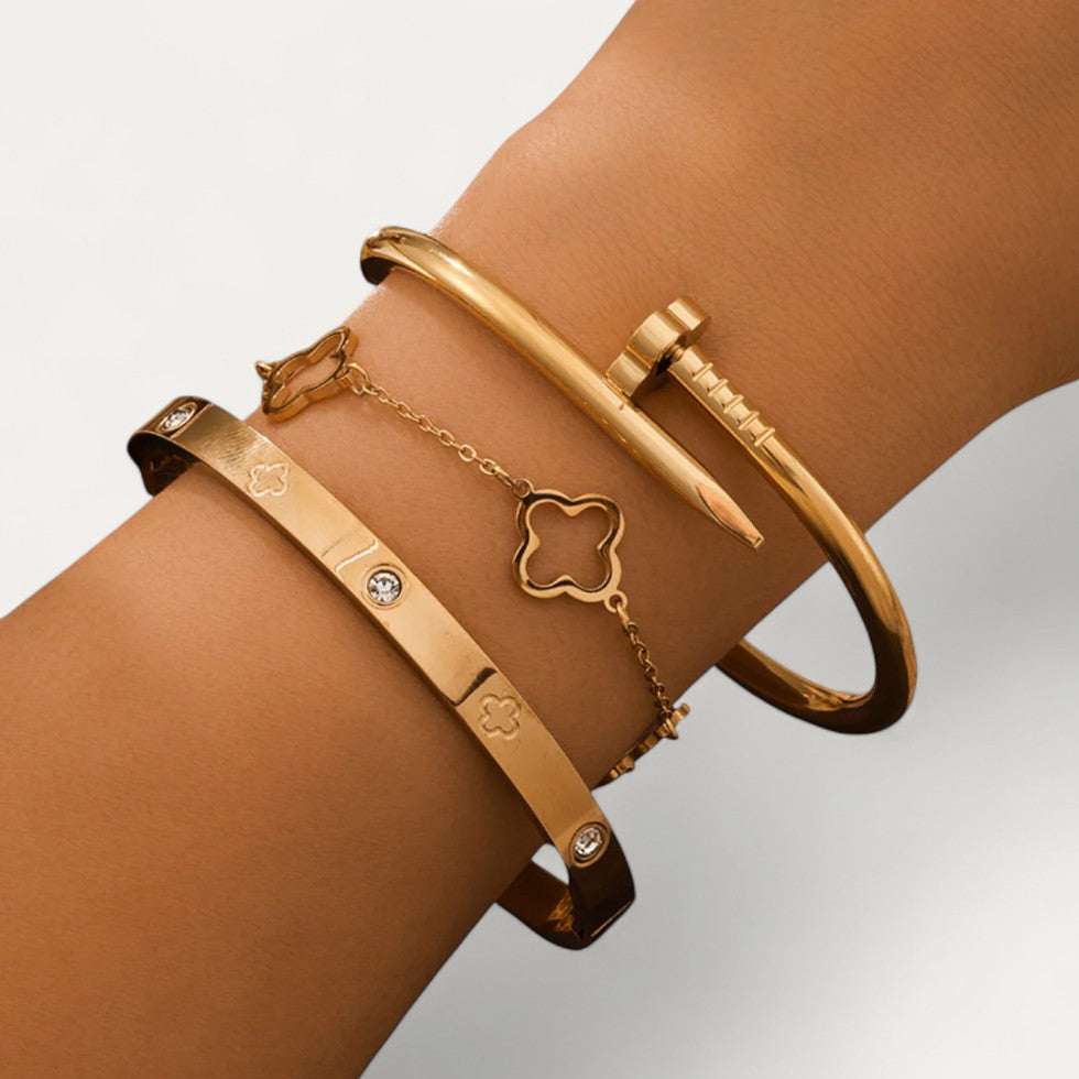 Set of Stylish Bangle Bracelets with Modern Crystal Detailing