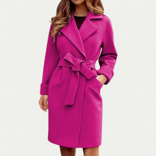 Women Belted Wool Blend Long Sleeve Elegant Trench Coat