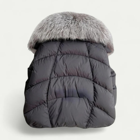 Puffer Jacket for Women with Faux Fur Collar