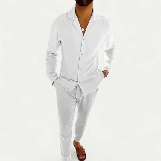 Linen Summer Set for Men Long Sleeve Shirt and Trousers