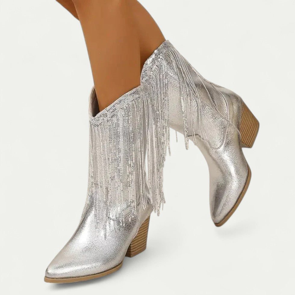 Women Orthopedic Cowboy Boots with Fringe and Block Heel