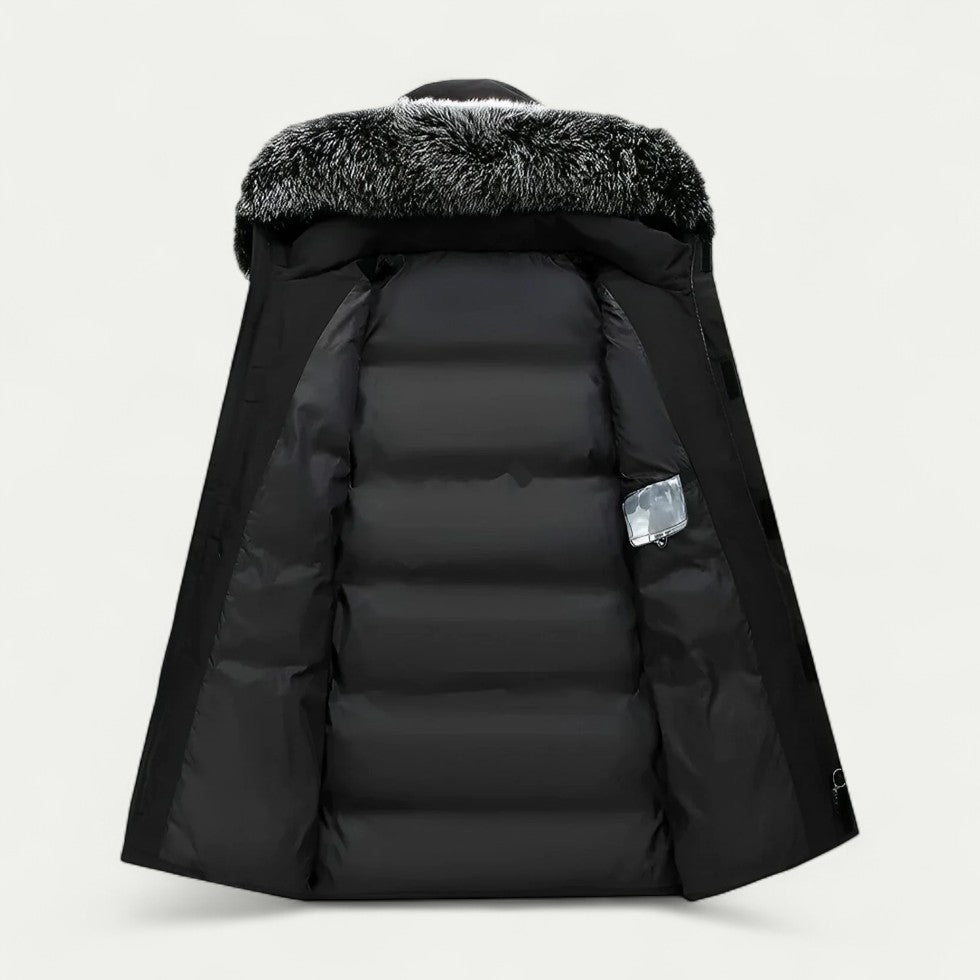 Long Hooded Winter Parka with Faux Fur Trim for Men
