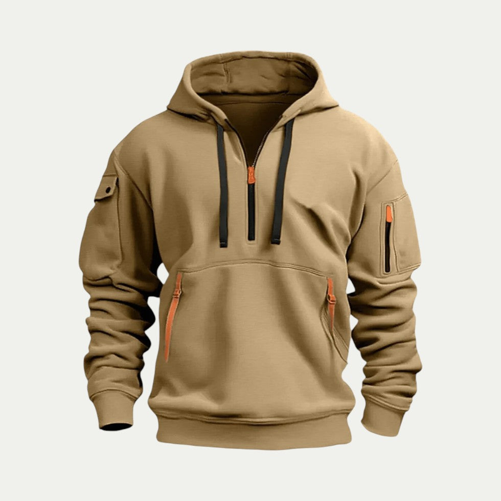 Cotton Blend Quarter Zip Utility Hoodie for Men