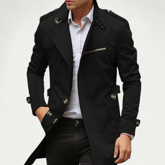 Men Stylish Waterproof Trench Coat Elegant Long Overcoat Jacket