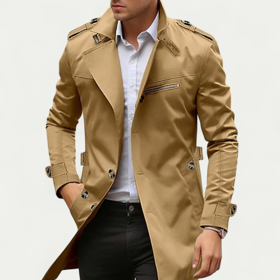Men Stylish Waterproof Trench Coat Elegant Long Overcoat Jacket