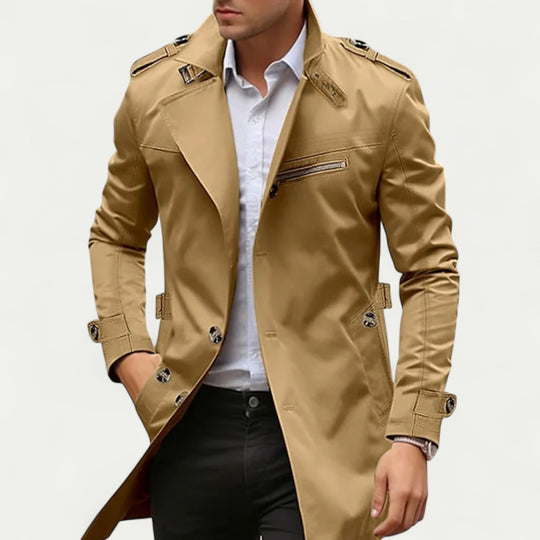 Men Stylish Waterproof Trench Coat Elegant Long Overcoat Jacket