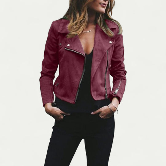 Women’s Suede Biker Zip Up Moto Jacket