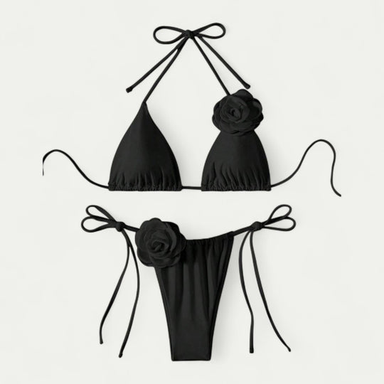 Romantic Triangle Bikini with 3D Rose Detail