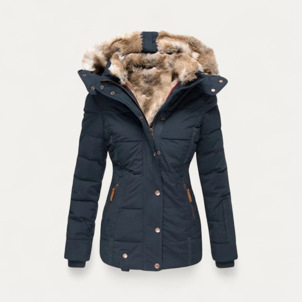 Faux Fur Lined Puffer Jacket with Hood for Women