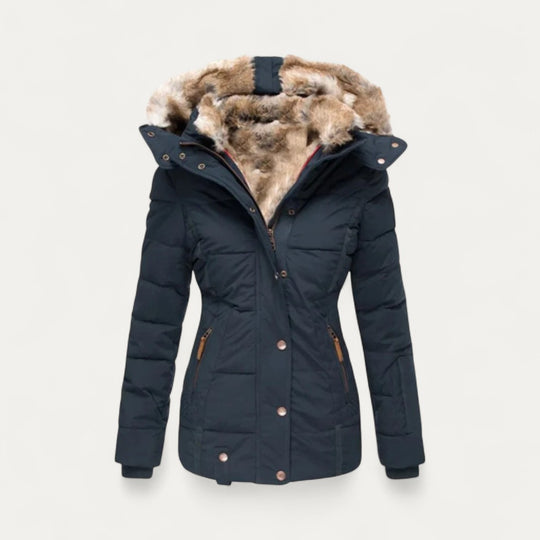 Faux Fur Lined Puffer Jacket with Hood for Women