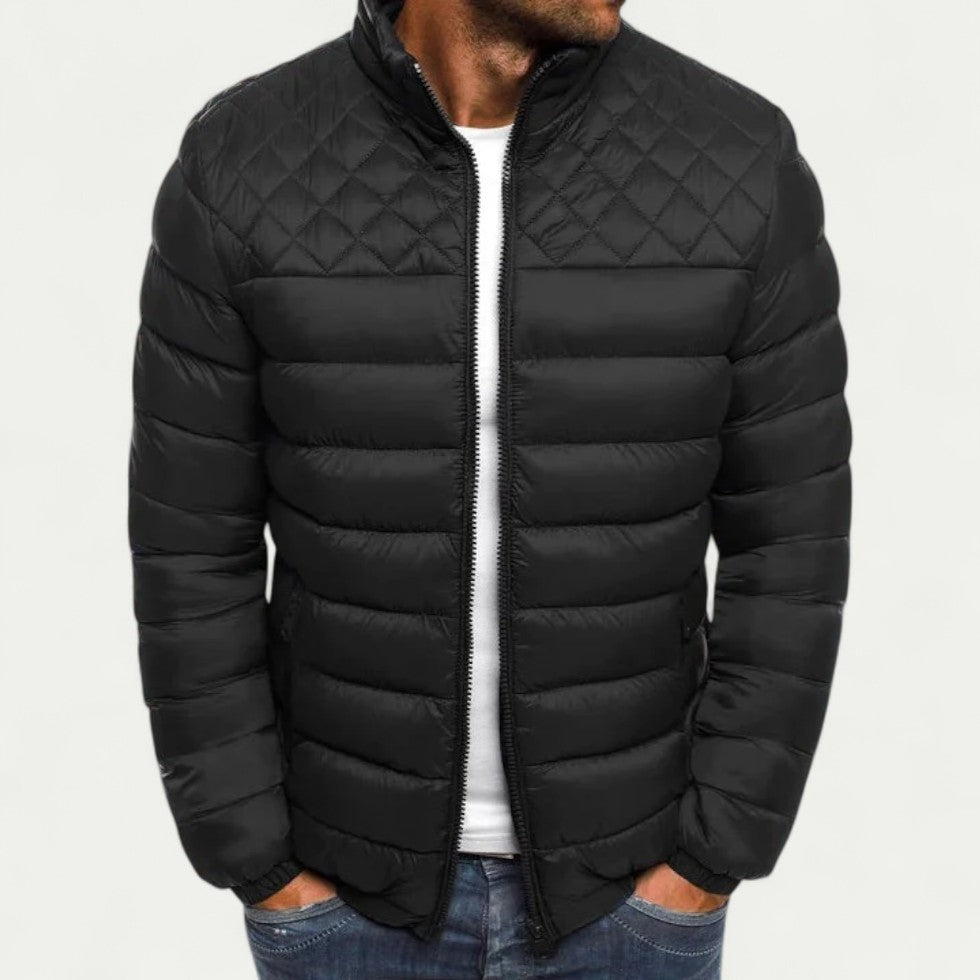 Quilted Stand Collar Lightweight Puffer Jacket for Men