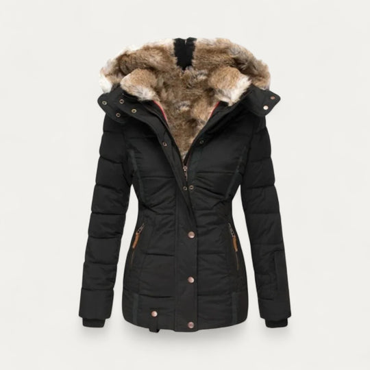 Faux Fur Lined Puffer Jacket with Hood for Women