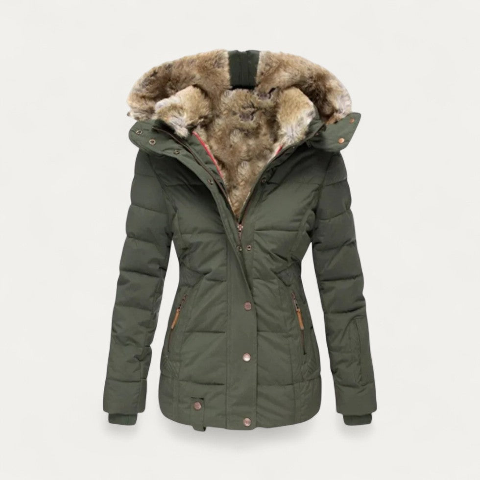 Faux Fur Lined Puffer Jacket with Hood for Women