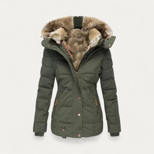 Faux Fur Lined Puffer Jacket with Hood for Women