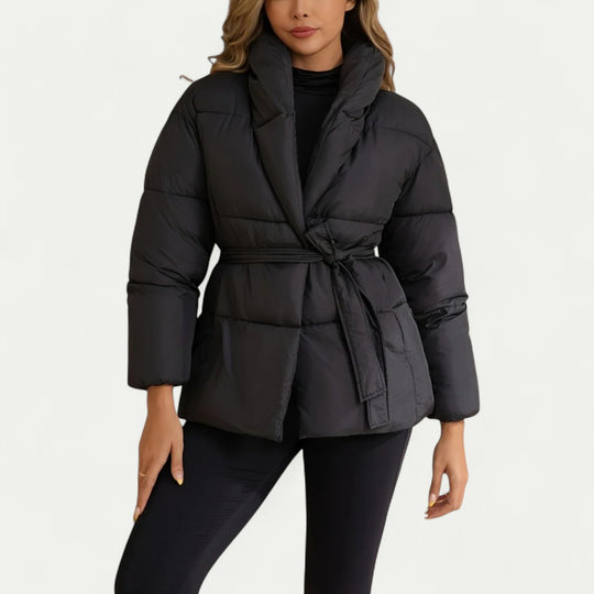 Women's Puffer Jacket with Belted Waist